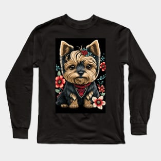 Super Cute Yorkshire Terrier Puppy Portrait Long Sleeve T-Shirt